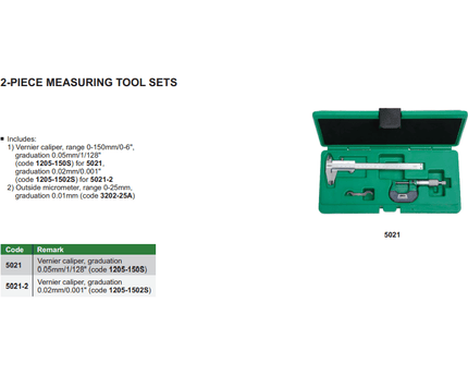 INSIZE Measuring Equipment Insize Outside Micrometer & Vernier Measuring Tool Set Series 5021