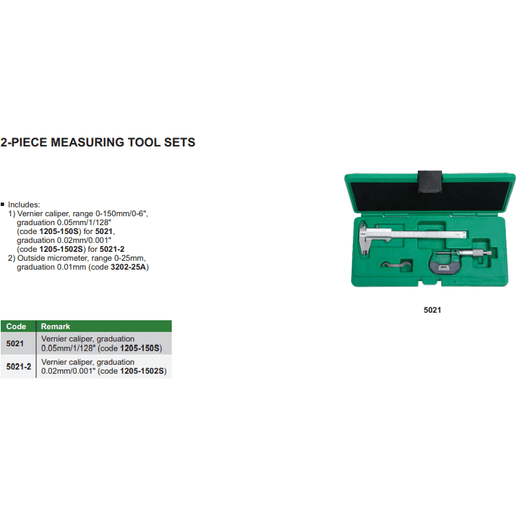 INSIZE Measuring Equipment Insize Outside Micrometer & Vernier Measuring Tool Set Series 5021