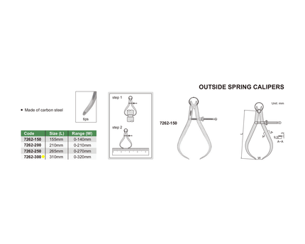 INSIZE Measuring Equipment Insize Outside Spring Caliper 0-320mm Range Series 7262-300