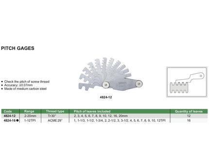 INSIZE Measuring Equipment Insize Pitch Gauge 1-12TPI Range Series 4824-16