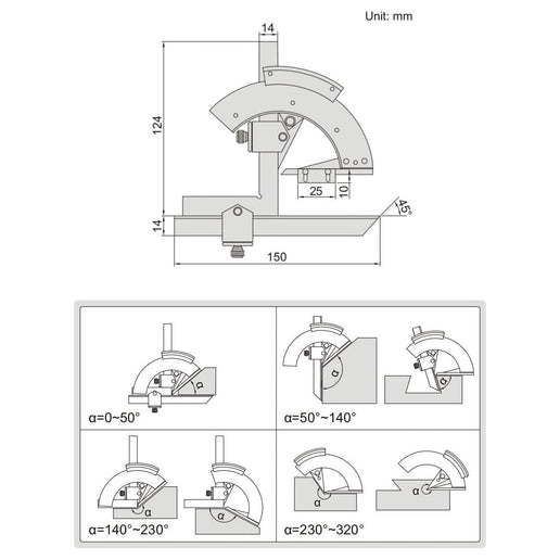 INSIZE Measuring Equipment Insize Protractor 0-320° Range Series 2374-320
