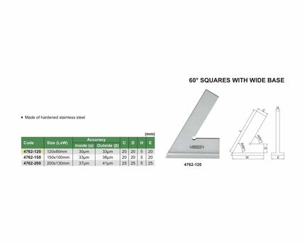 INSIZE Measuring Equipment Insize Range 60° Square 120x80mm Series 4762-120