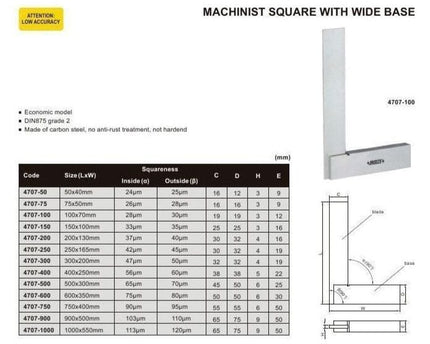 INSIZE Measuring Equipment Insize Range 90° Square 600x350mm Series 4707-600