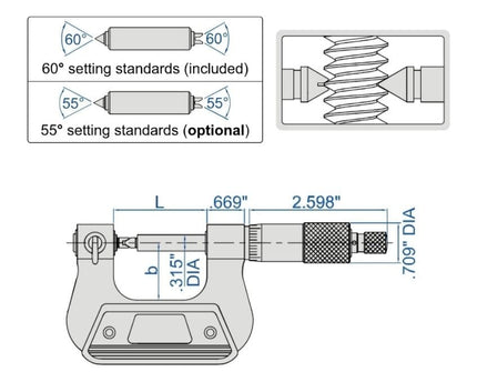 INSIZE Measuring Equipment Insize Screw Thread Micrometer 2-3" Range Series 3281-3