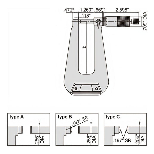 INSIZE Measuring Equipment Insize Sheet Metal Micrometer 0-1" Range Series 3239-14F