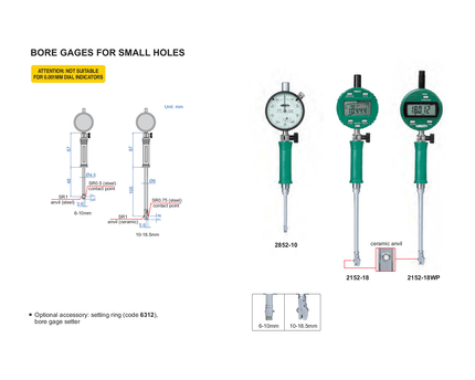 INSIZE Measuring Equipment Insize Small Hole Digital Bore Gauge 10-18.5mm Range Series 2152-18