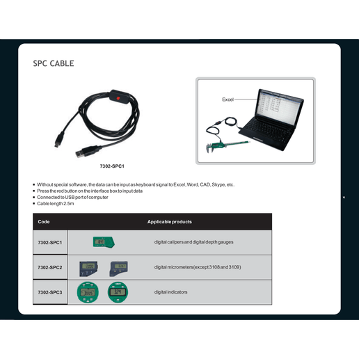INSIZE MEASURING EQUIPMENT Insize SPC Data Output Cable 2.5m for Indicators Series 7302-SPC3