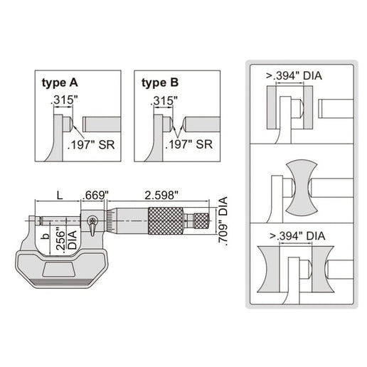 INSIZE Measuring Equipment Insize Spherical Anvil Tube Micrometer 2-3" Type A Series 3260-3