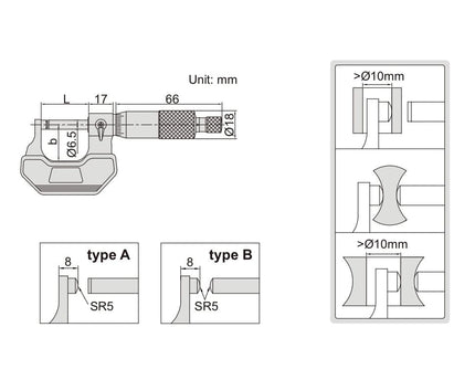 INSIZE Measuring Equipment Insize Spherical Anvil Tube Micrometer 25-50mm Type B Series 3260-50SA