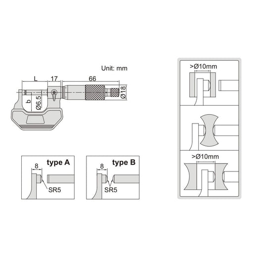 INSIZE Measuring Equipment Insize Spherical Anvil Tube Micrometer 75-100mm Type A Series 3260-100A