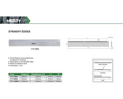 INSIZE MEASURING EQUIPMENT Insize Straight Edge 300 mm Series 7111-300A