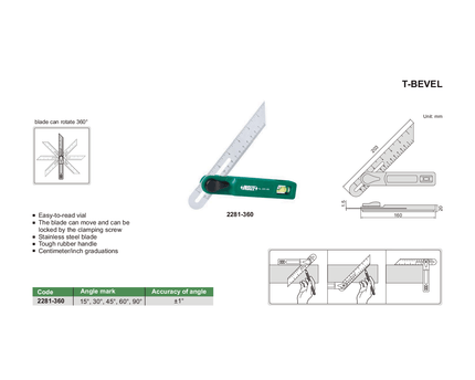 INSIZE Measuring Equipment Insize T-Bevel 203 mm Blade Series 2281-360