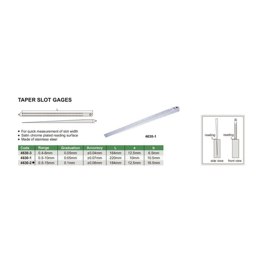 INSIZE MEASURING EQUIPMENT Insize Taper Slot Gauge 0.5-15mm Range Series 4630-2