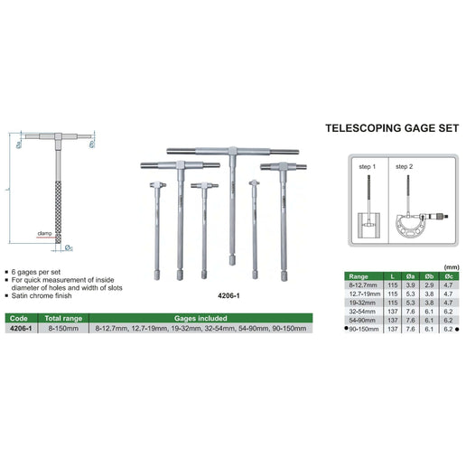 INSIZE Measuring Equipment Insize Telescopic Gauge 90-150mm Range Series 4206-F