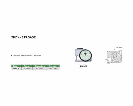 INSIZE Measuring Equipment Insize Thickness Gauge 0-10mm x 0.01mm Range Series 2363-10