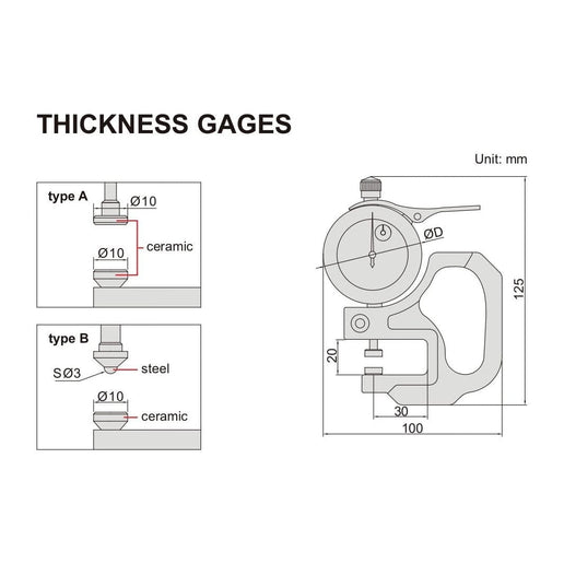INSIZE Measuring Equipment Insize Thickness Gauge 0-10mm x 0.01mm Range Series 2364-10
