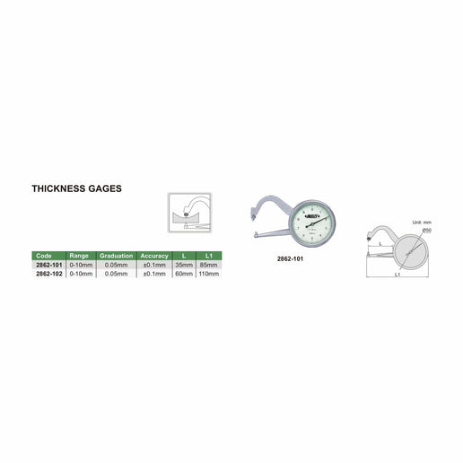 INSIZE Measuring Equipment Insize Thickness Gauge 0-10mm x 0.05mm Range Series 2862-101