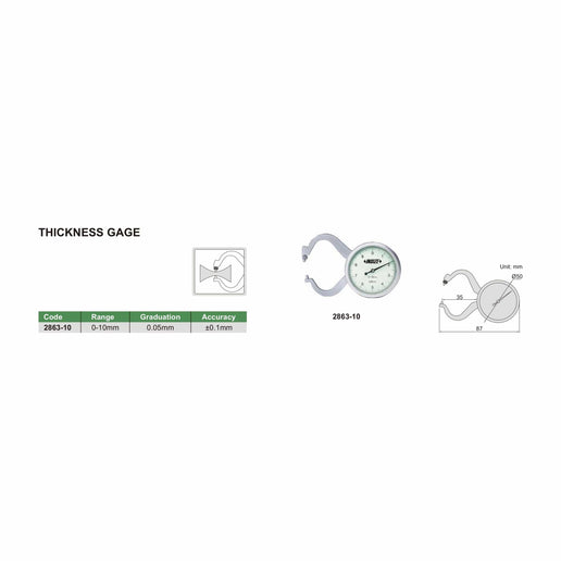 INSIZE Measuring Equipment Insize Thickness Gauge 0-10mm x 0.05mm Range Series 2863-10