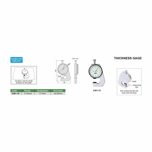 INSIZE Measuring Equipment Insize Thickness Gauge 0-10mm x 0.1mm Range Series 2361-10
