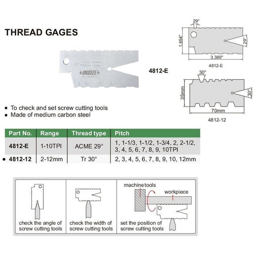 INSIZE Measuring Equipment Insize Thread Angle Gauge 2-12mm Range Series 4812-12