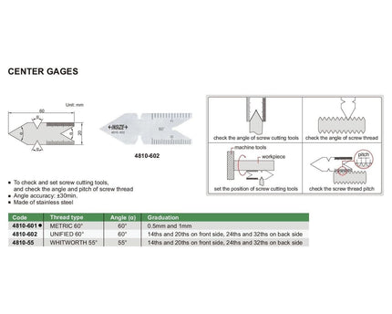 INSIZE Measuring Equipment Insize Thread Angle Gauge Metric 60° Range Series 4810-601