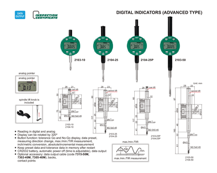 INSIZE Measuring Equipment Insize Travel Digital Indicator 25.4mm/1" Range Series 2104-25