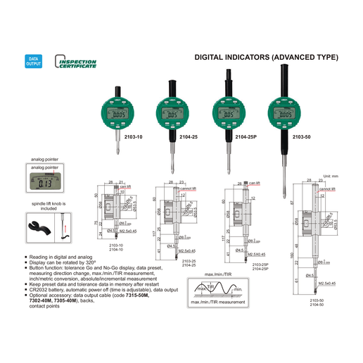 INSIZE Measuring Equipment Insize Travel Digital Indicator 25.4mm/1" Range Series 2104-25