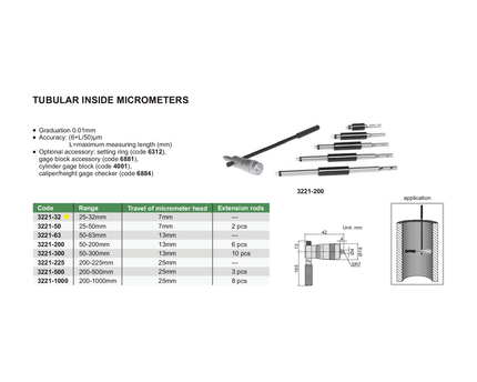 INSIZE Measuring Equipment Insize Tubular Inside Micrometer 25-32mm Range Series 3221-32
