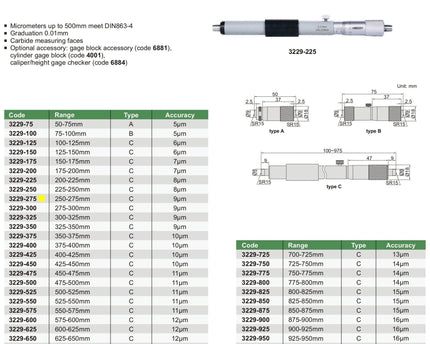 INSIZE Measuring Equipment Insize Tubular Inside Micrometer 250-275mm Range Series 3229-275