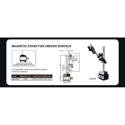 INSIZE Measuring Equipment Insize Uneven Contour Magnetic Stand 60 kg Force Series 6215-60