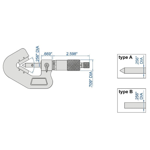 INSIZE Measuring Equipment Insize V Shape Anvil Micrometer 0.8-1.4" Range Series 3290-143