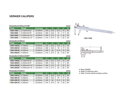 INSIZE Measuring Equipment Insize Vernier Caliper 0-300mm Range Series 1205-3001S