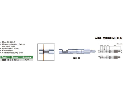INSIZE Measuring Equipment Insize Wire Micrometer 0-10mm Range Series 3285-10