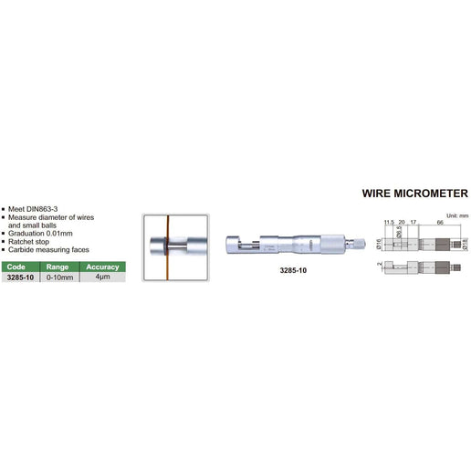INSIZE Measuring Equipment Insize Wire Micrometer 0-10mm Range Series 3285-10