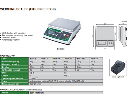 INSIZE Measuring Equipment WEIGHING SCALES 6KG/0.2G - 8001-6