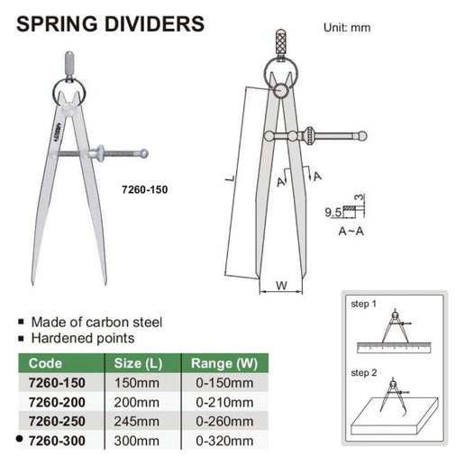INSIZE Measuring Equipment Insize Spring Divider 300mm Range Series 7260-300
