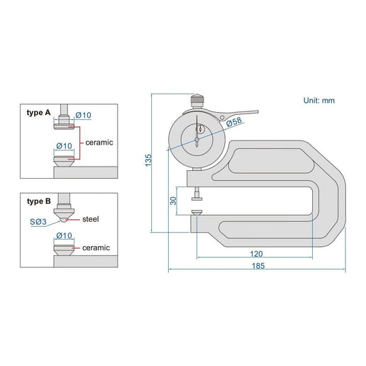 INSIZE Measuring Equipment Insize Thickness Gauge 0-20mm x 0.01mm Range Series 2365-20B