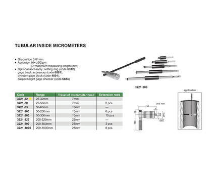 INSIZE Measuring Equipment Insize Tubular Inside Micrometer 25-32mm Range Series 3221-32