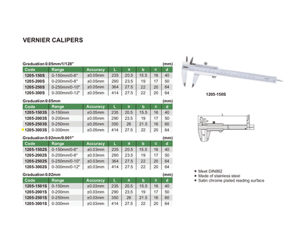 INSIZE Measuring Equipment Insize Vernier Caliper 0-300mm/0-12" Range Series 1205-3002S